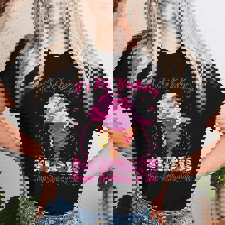 It's My Birthday Aquarius Black Woman Pink Camo Women T-shirt Gifts for Her