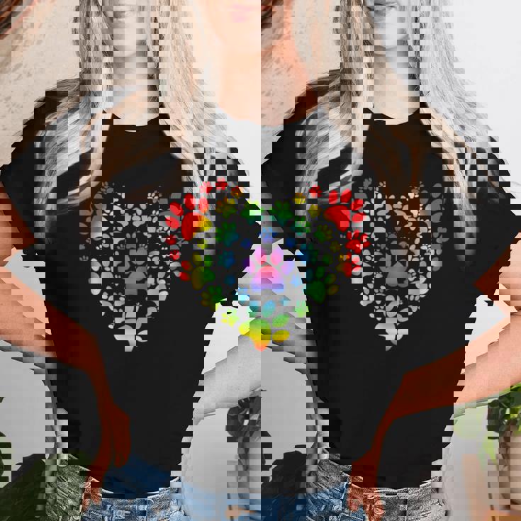 Rainbow Lgbt 猫愛好家 犬 恋人 猫 母 犬 パパ バレンタイン レディースTシャツ 彼女への贈り物