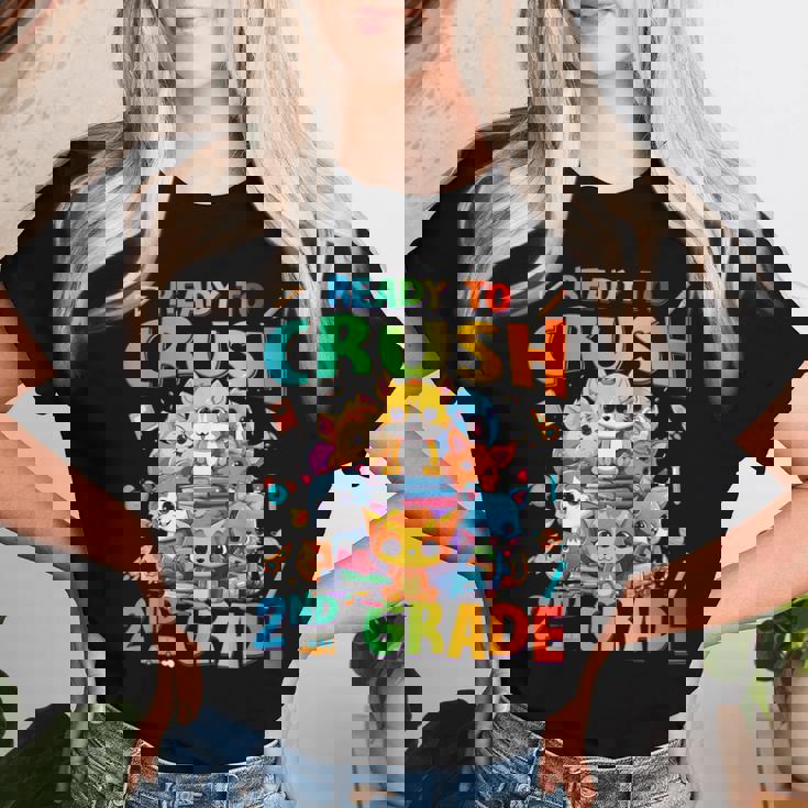 Ready To Crush 2Nd Grade Back Tochool 2Nd Grade Cat Kitten レディースTシャツ 彼女への贈り物