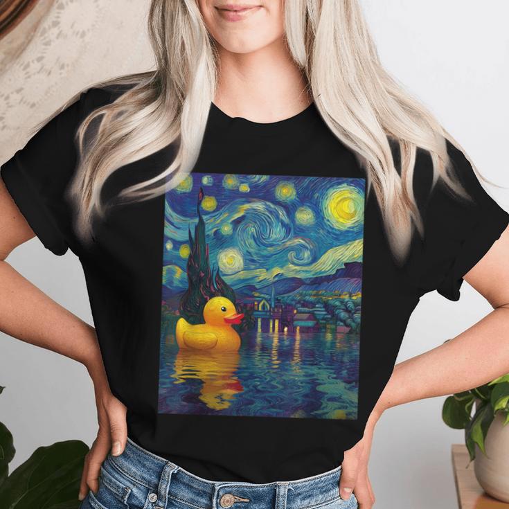 Rubber Duck Duckie Ducky Van Gogh Style Starry Night Women T-shirt | Mazezy