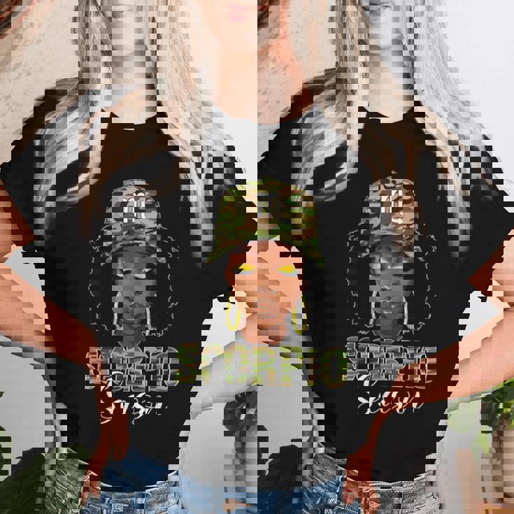 Scorpio Season Black Woman With Camo Hat Birthday Girls Women T-shirt Gifts for Her