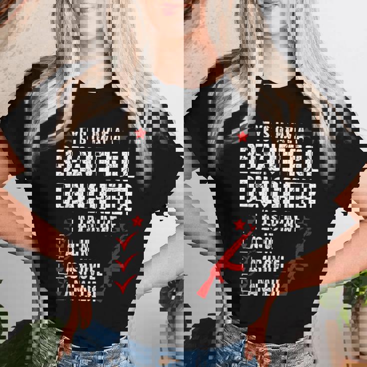 メンズ Yes I Have A Beautiful Daughters I Also Havearcastic レディースTシャツ 彼女への贈り物