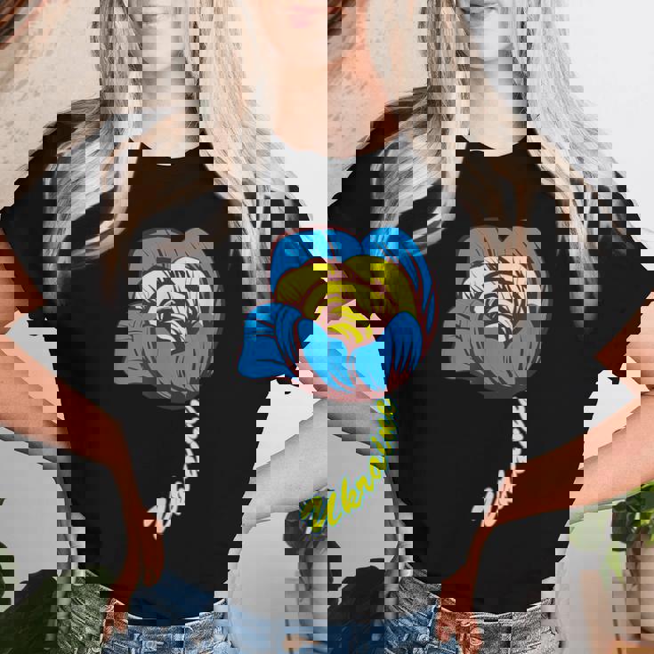 ウクライナ バラの花 旗 フリー ウクライナ応援 ウクライナ レディースTシャツ 彼女への贈り物