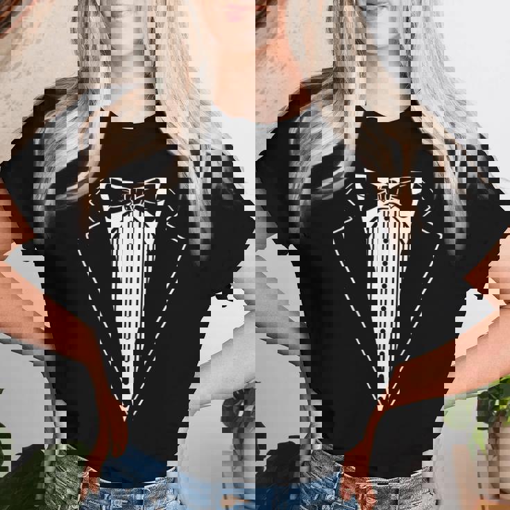 スーツ、プリント、蝶ネクタイ、タキシード、ベスト、男性子供女性 レディースTシャツ 彼女への贈り物