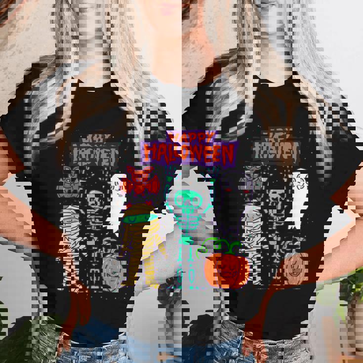 ハッピーハロウィン骨格かぼちゃかわいいゴーストキッズ男の子女の子 レディースTシャツ 彼女への贈り物