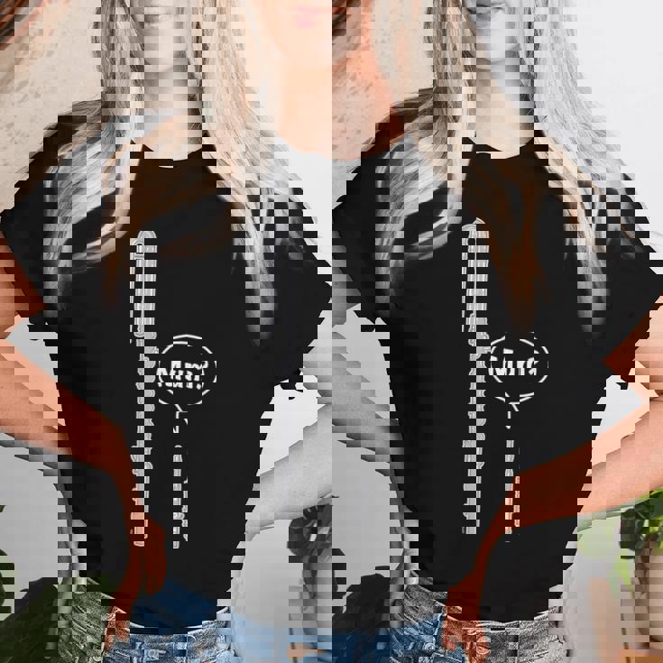 バスフルートとピッコロフルートのミーム 面白いフルートママ Flute Mum Humour レディースTシャツ 彼女への贈り物