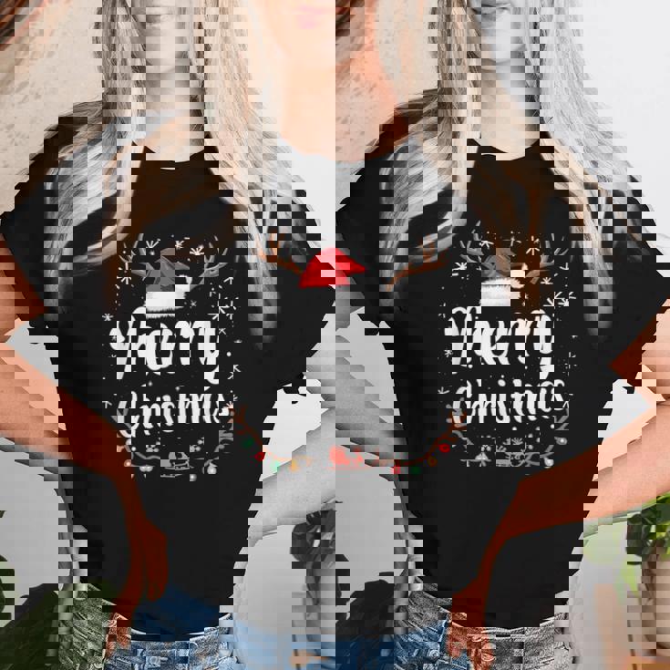 メリークリスマスライト サンタハット クリスマス ファミリー 男性 女性 キッズ レディースTシャツ 彼女への贈り物