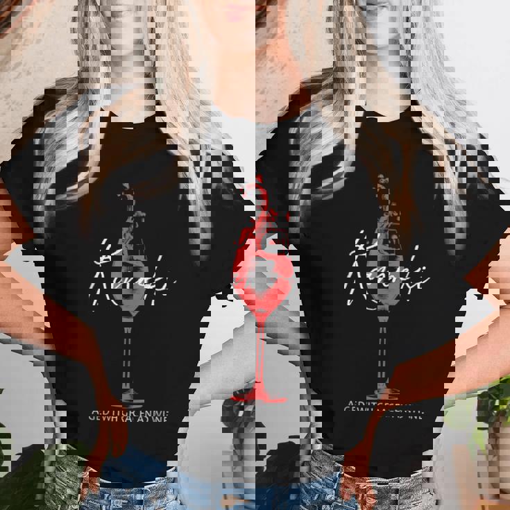 還暦祝い ワイン好き 酒好き 父 母 男性 女性 60歳お祝い Aged With Grace And Wine レディースTシャツ 彼女への贈り物