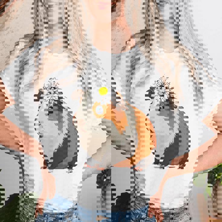 モルモットの花、モルモットの花 レディースTシャツ 彼女への贈り物