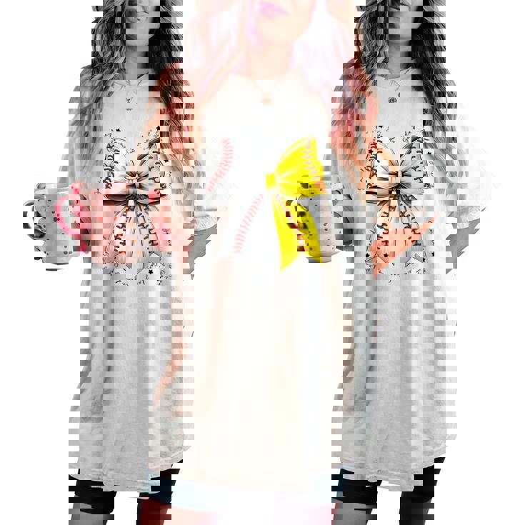 Baseball Softball Bow Coquette Baseball Mom Mama Women's Oversized Comfort T-shirt