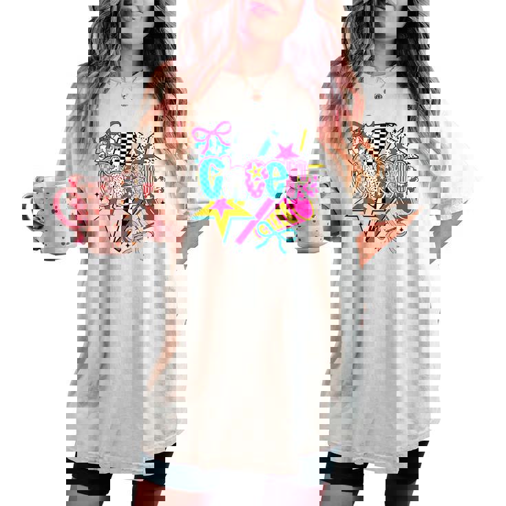 Cheer Season Football Bow Game Day Cheer Mom Cheerleading Women's Oversized Comfort T-shirt