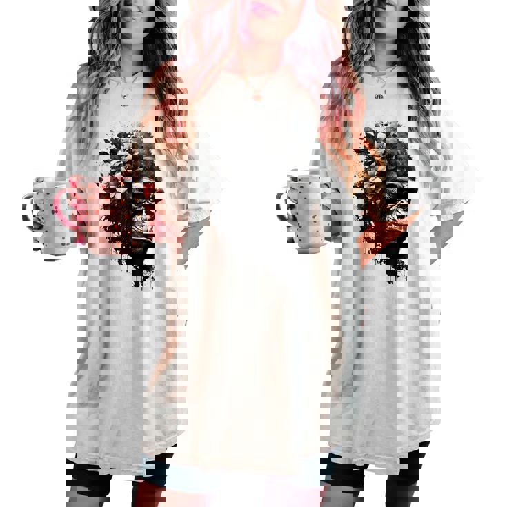 Gorilla Flowers モンキーアニマルプリントアート ゴリラ レディースオーバーサイズコンフォートTシャツ