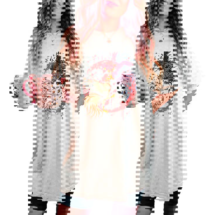 Rooster Cock Fight Chicken ノベルティ ファーマーズギフト レディースオーバーサイズコンフォートTシャツ