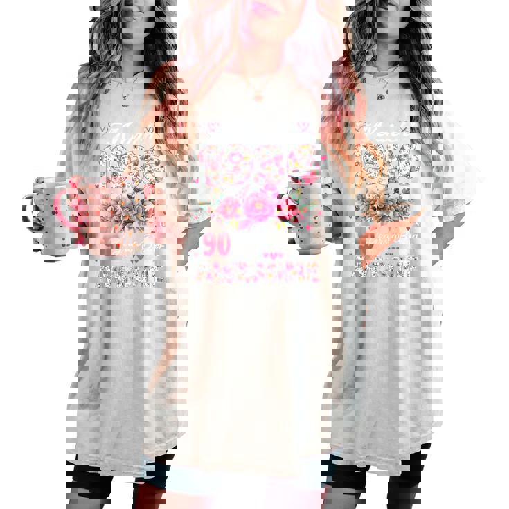 オンバック 90歳 1936年3月 花柄 90歳の誕生日 レディースオーバーサイズコンフォートTシャツ