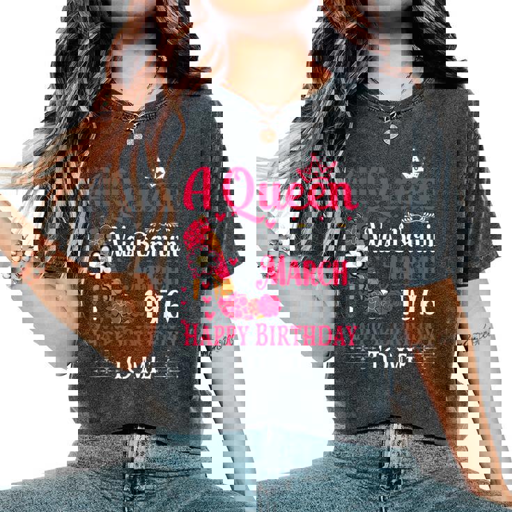 49歳の誕生日 ハイヒール A Queen Was Born In 3月 1976 レディースオーバーサイズコンフォートTシャツ