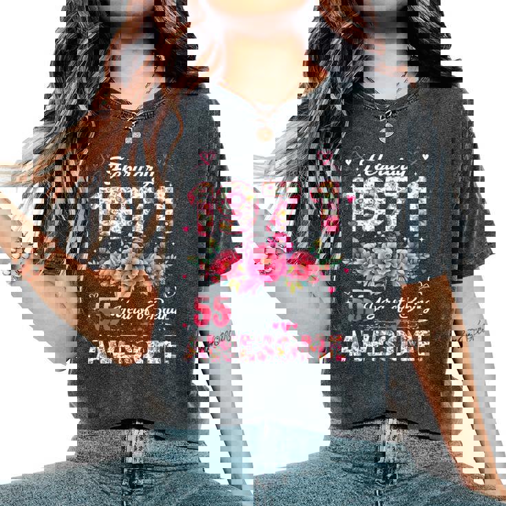 55歳 1971年2月 花柄 55歳 誕生日 男性 女性 レディースオーバーサイズコンフォートTシャツ