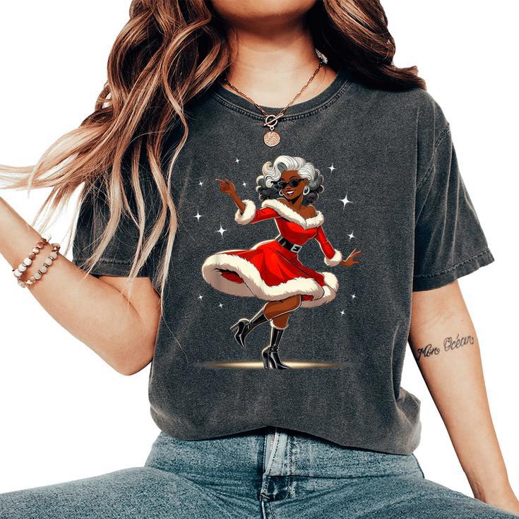 African Santa Wife Dancing African American Christmas Women's Oversized Comfort T-Shirt