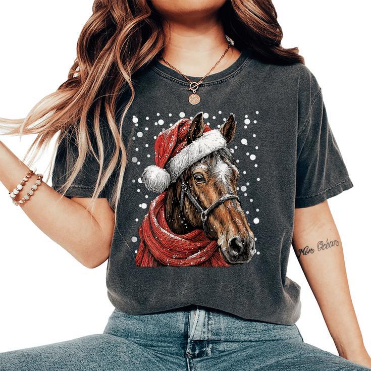 Cheval Enneigé Avec Bonnet De Père Noël D'hiver T-shirt oversize confortable pour femme