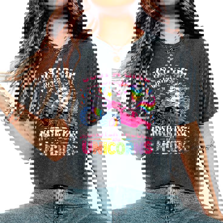 Just A Girl Who Loves Monster Trucks And Unicorns Women's Oversized Comfort T-Shirt