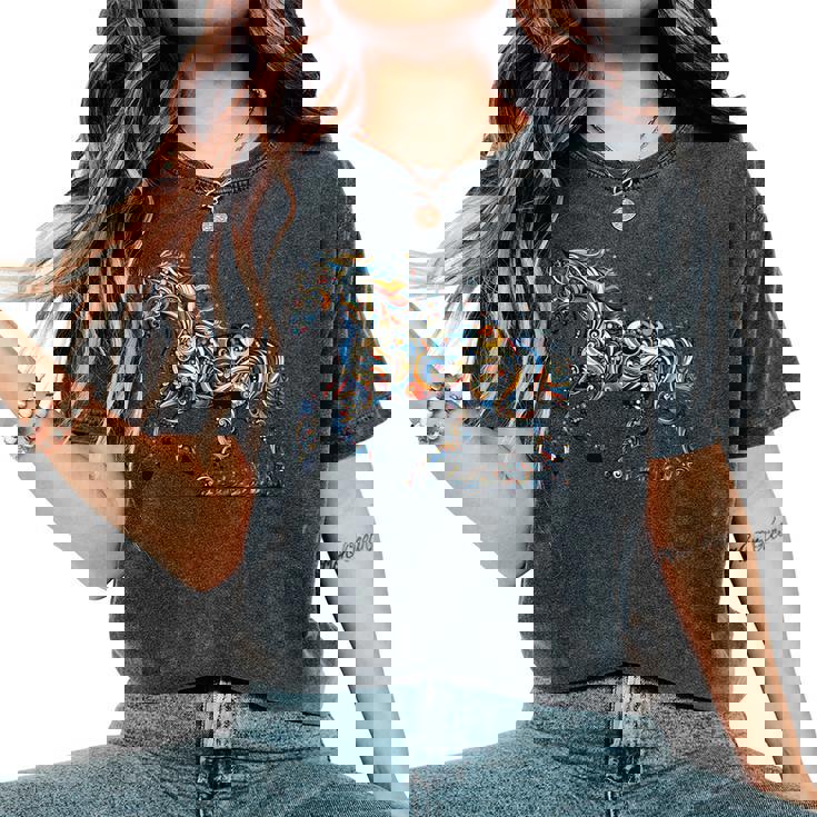 Horse Lover Majestic Horse 馬のグラフィック デザイン 長袖tシャツ レディースオーバーサイズコンフォートTシャツ