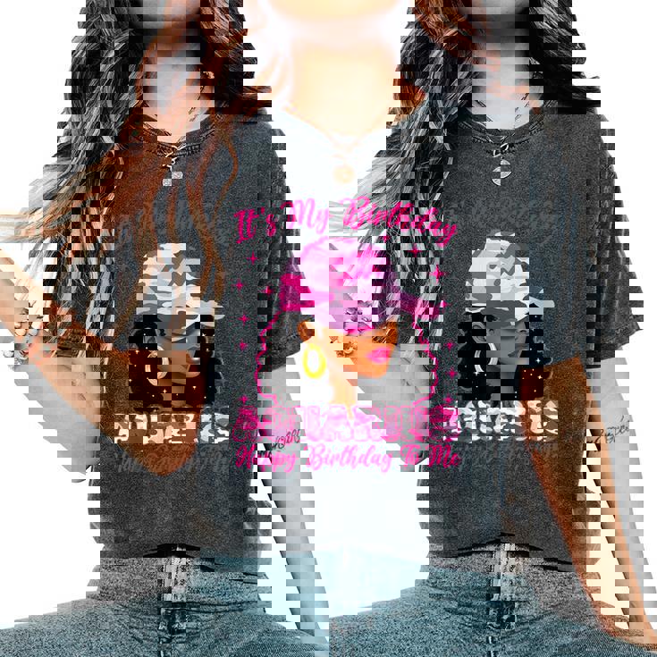 It's My Birthday Aquarius Black Woman Pink Camo Women's Oversized Comfort T-Shirt