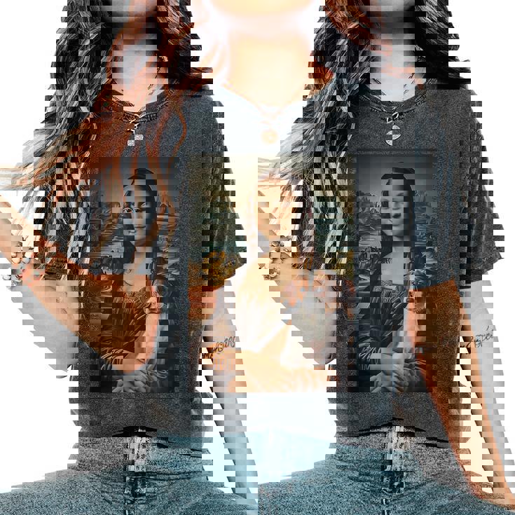 Jack Russel Mona Lisa Pittura Artistica Cane Mamma Papà T-shirt comoda oversize da donna