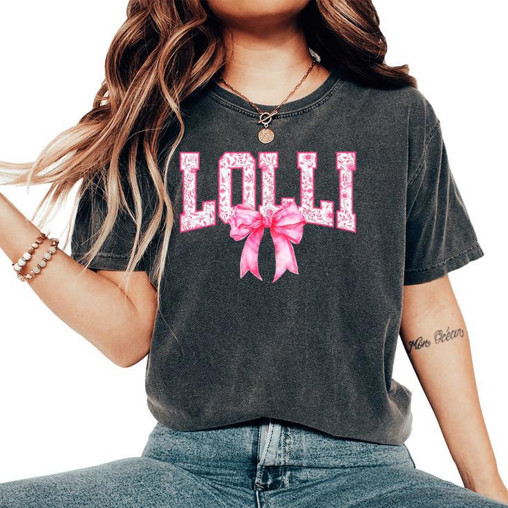 Lolli Floral Toile Pink Water Color Coquette Bow Women's Oversized Comfort T-Shirt