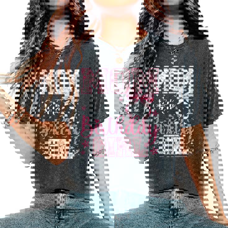 Mom Of The Birthday Girl Pink Bow Flower Birthday Girl Women's Oversized Comfort T-Shirt