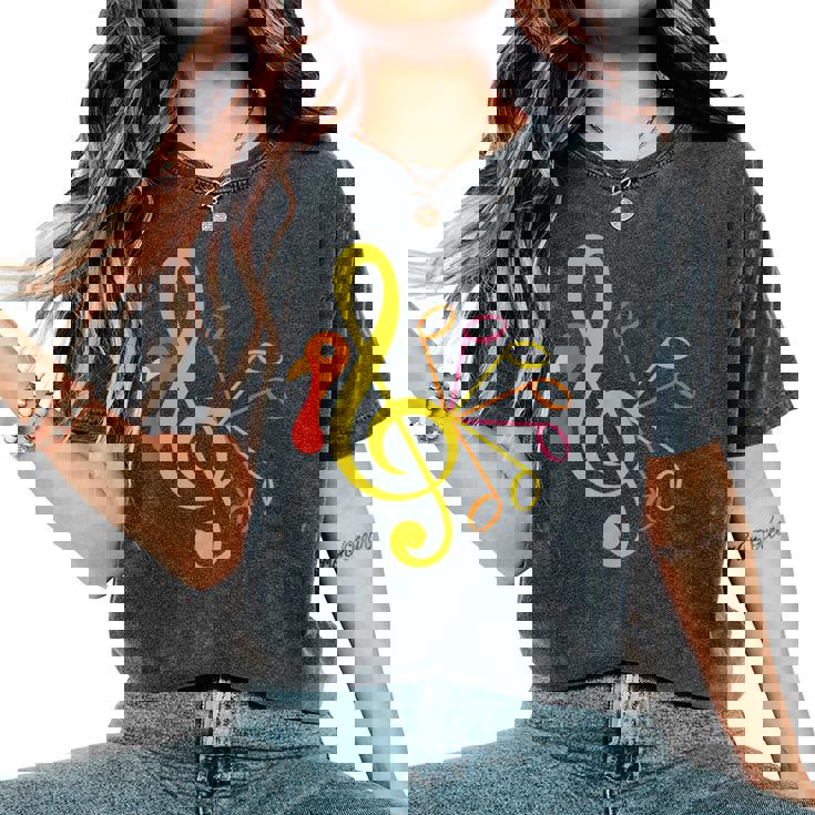 Music Note Symbol Turkey Teacher Fall Thanksgiving Autumn Women's Oversized Comfort T-Shirt