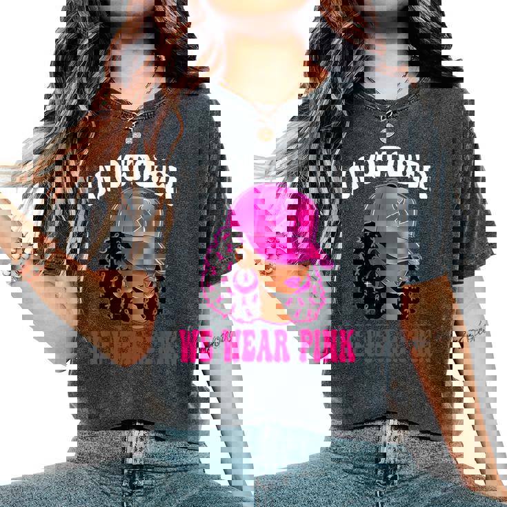 In October We Wear Pink Black Woman Breast Cancer Awareness Women's Oversized Comfort T-Shirt