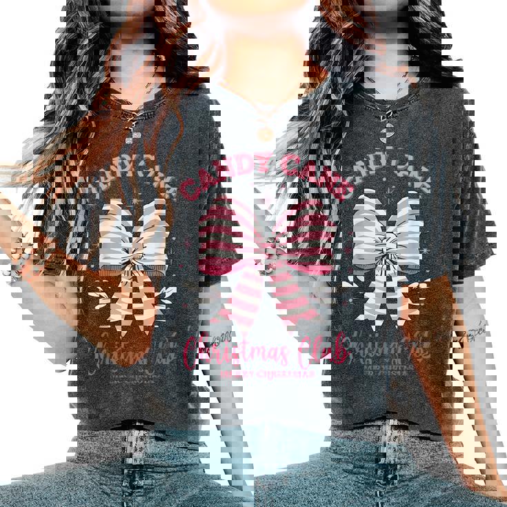 Pink Candy Cane Christmas Club Cute Coquette Bow Girl Women's Oversized Comfort T-Shirt