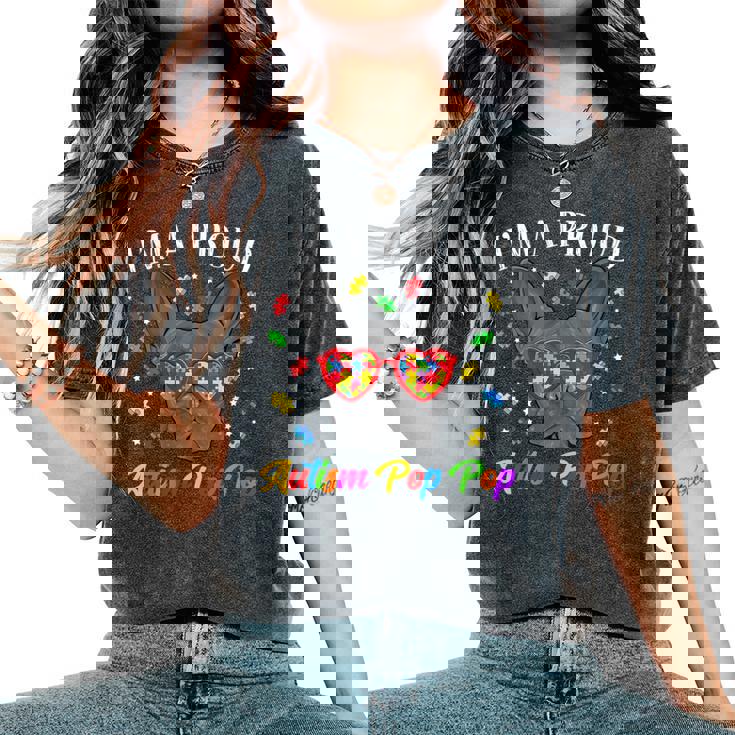 Proud Autism Pop Pop French Bulldog Dog Puzzle Glasses Women's Oversized Comfort Colors T-Shirt