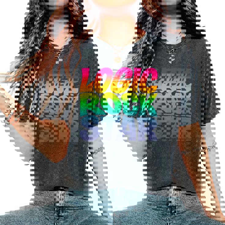 Rainbow Gradient Typography レディースオーバーサイズコンフォートTシャツ