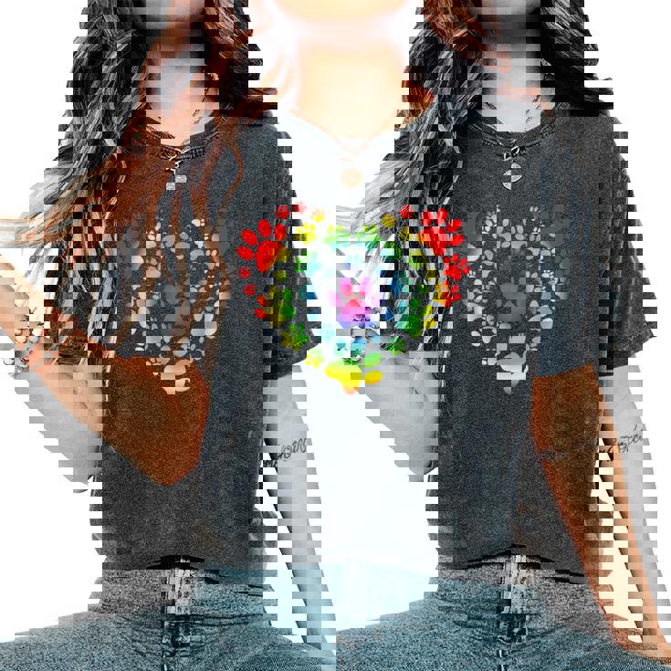 Rainbow Lgbt 猫愛好家 犬 恋人 猫 母 犬 パパ バレンタイン レディースオーバーサイズコンフォートTシャツ