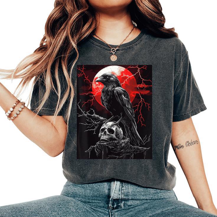 Raven Skull Moon Scary Black Gothic Spooky Black Crow Women's Oversized Comfort T-Shirt