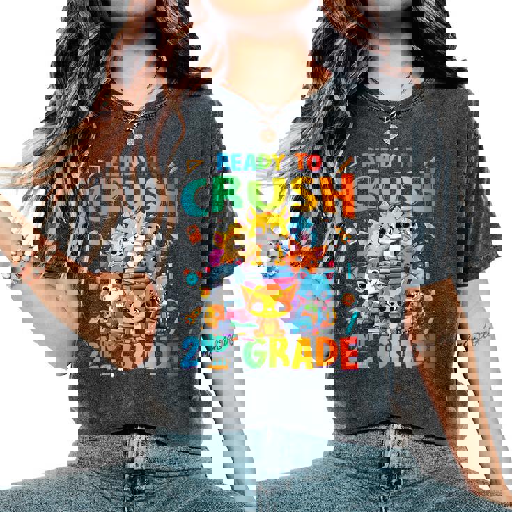 Ready To Crush 2Nd Grade Back Tochool 2Nd Grade Cat Kitten レディースオーバーサイズコンフォートTシャツ