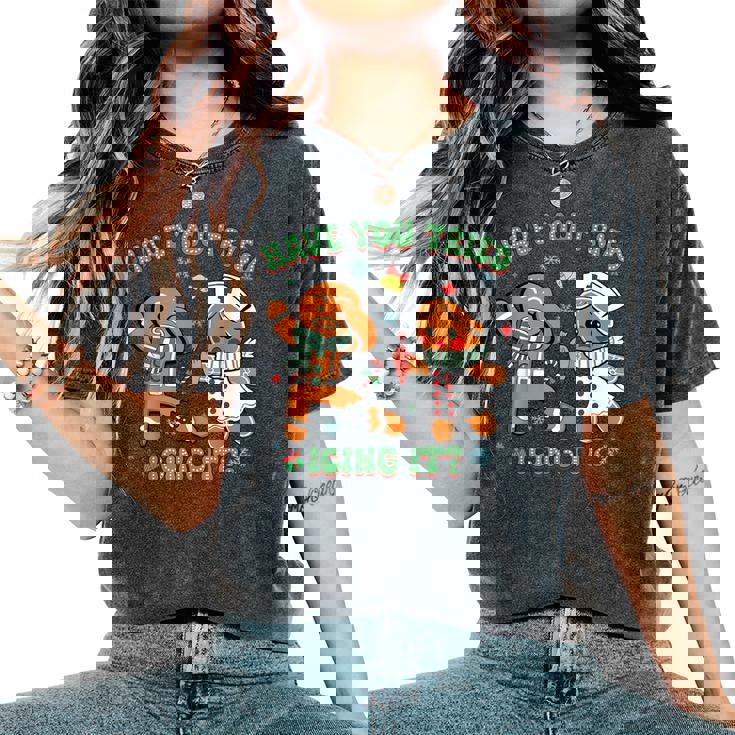 Retro Nurse Christmas Gingerbread Have You Tried Icing It Women's Oversized Comfort T-Shirt