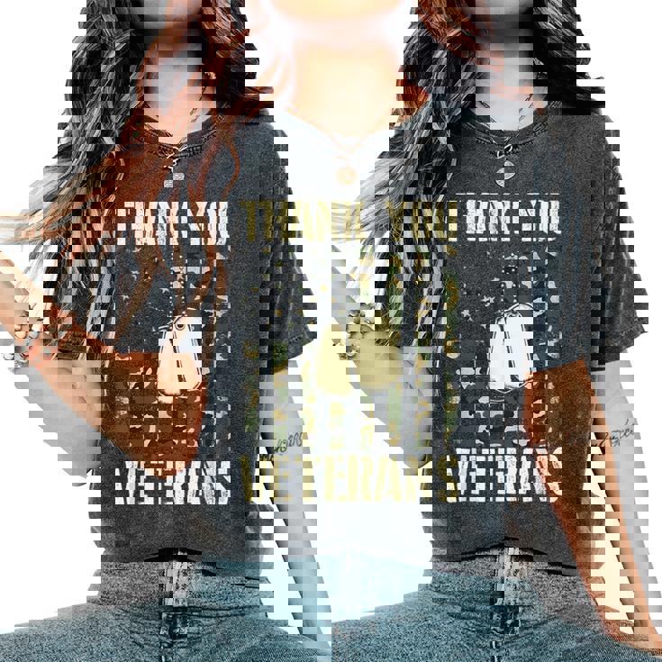 Thank You Veterans Patriotic Dog Tag American Flag Women Women's Oversized Comfort T-Shirt