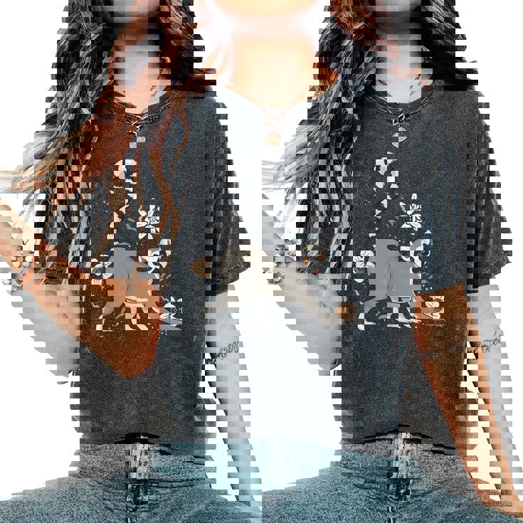 かわいい花 面白い動物キツネザル レディースオーバーサイズコンフォートTシャツ