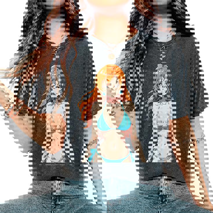 セクシー ワイフ ビーチ アニメ 女の子 日本語 レディースオーバーサイズコンフォートTシャツ