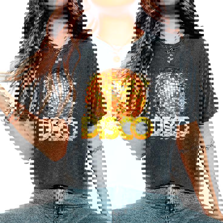 ディスコフィーバーコスチューム女性男性-ダンステーマパーティー用品 レディースオーバーサイズコンフォートTシャツ