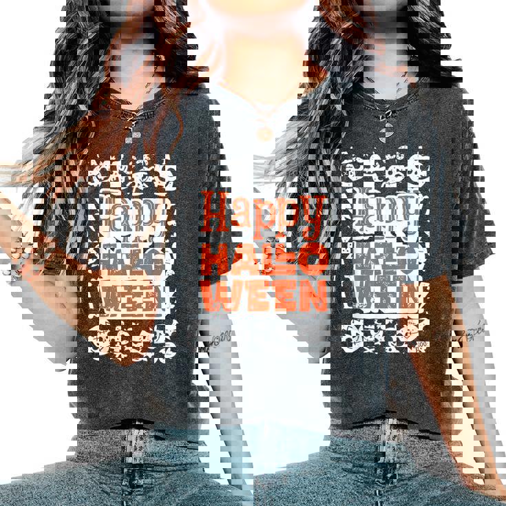 ハッピーハロウィン 子供 大人 男性 女性 キュート ビンテージ レディースオーバーサイズコンフォートTシャツ