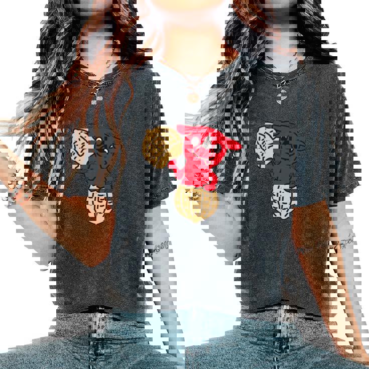 千葉県ご当地キャラと落花生 長袖tシャツ レディースオーバーサイズコンフォートTシャツ