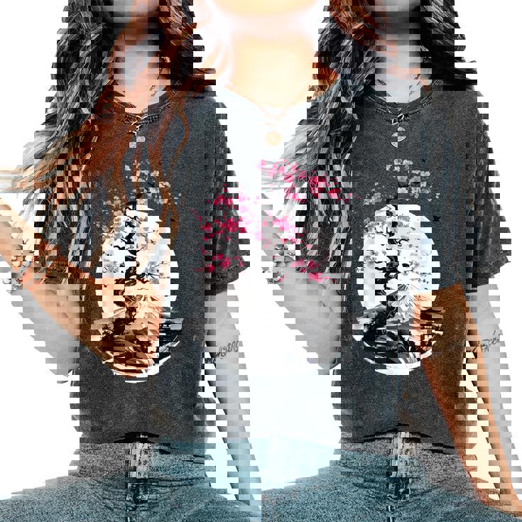 桜と月と富士山のtシャツ 春 花見 和柄 和風 和 メンズ レディース キッズ 水墨画 ギフト 服 サクラ レディースオーバーサイズコンフォートTシャツ