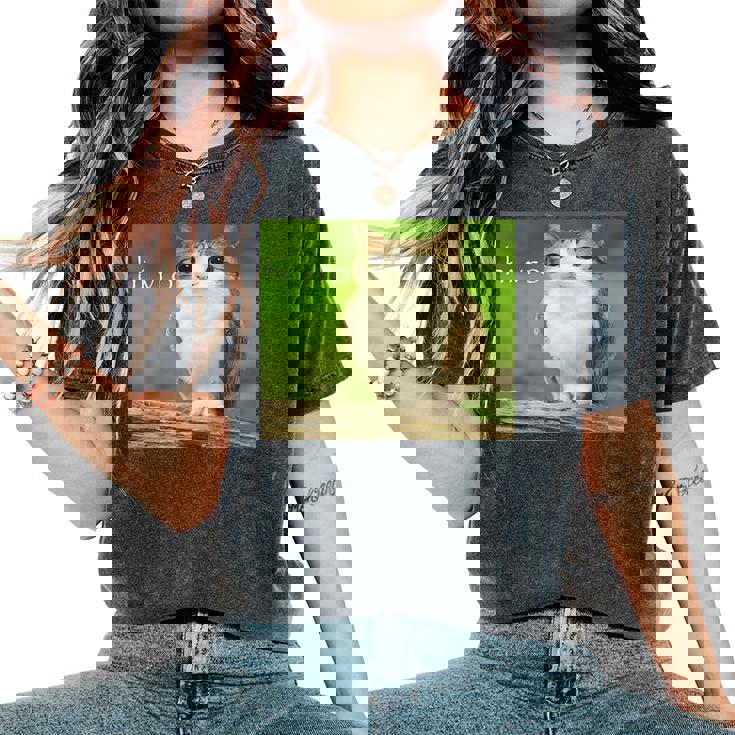 猫 フクロウ 面白い 呪われた Hello Bro Brainrot Meowl Hiro Meme レディースオーバーサイズコンフォートTシャツ