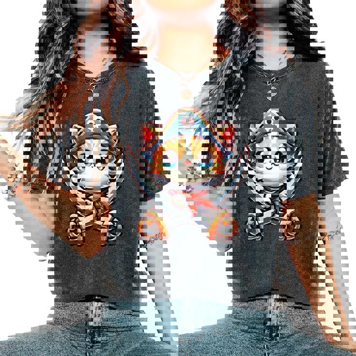 猫 海賊 キャプテントーク 海賊の日 幼児 女の子 男の子 レディースオーバーサイズコンフォートTシャツ