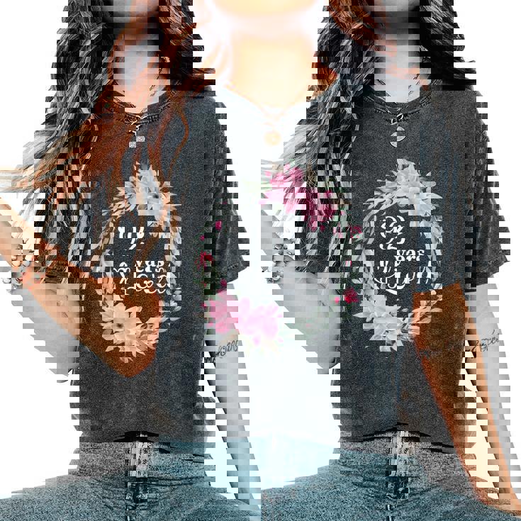 花柄 92歳 誕生日 男性 女性 92歳 誕生日 レディースオーバーサイズコンフォートTシャツ