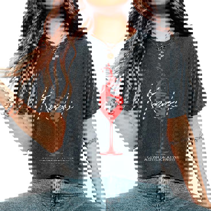 還暦祝い ワイン好き 酒好き 父 母 男性 女性 60歳お祝い Aged With Grace And Wine レディースオーバーサイズコンフォートTシャツ