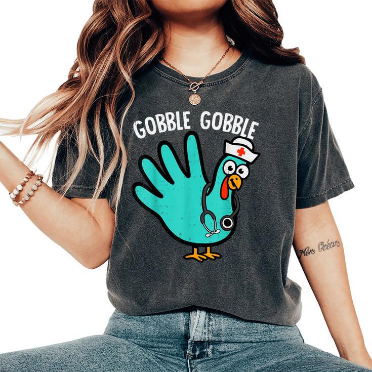 Cute Turkey Glove Nurse Thanksgiving Scrub Top Rn Icu Er Women's Oversized Comfort T-Shirt