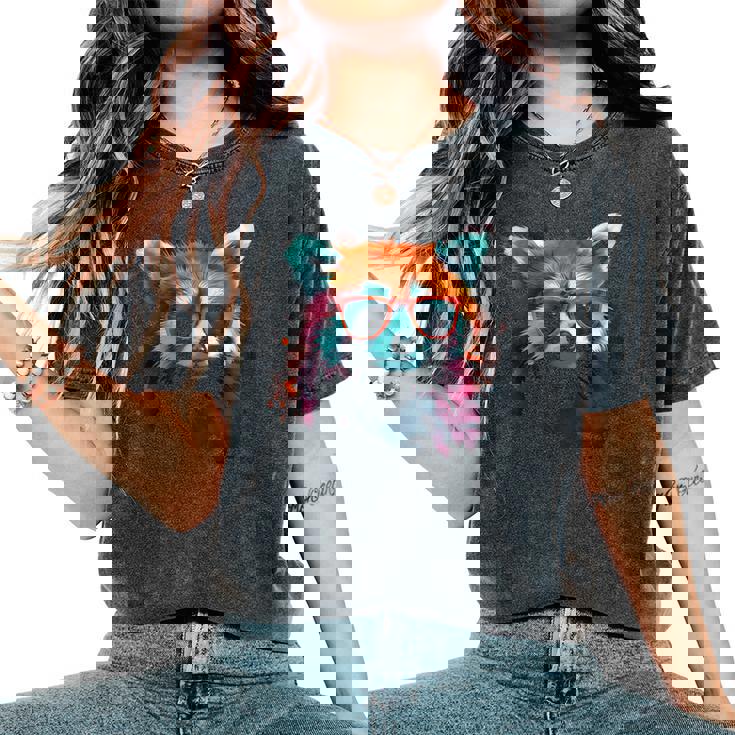 Red Panda サングラスアートワーク レディースオーバーサイズコンフォートTシャツ Red Panda サングラスアートワーク レディースオーバーサイズコンフォートTシャツ